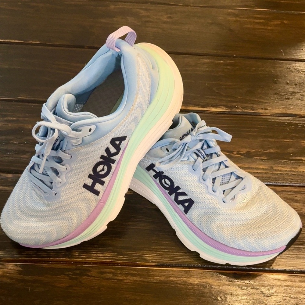 Hoka Gaviota 5
Pastel Blue and Purple Sneakers